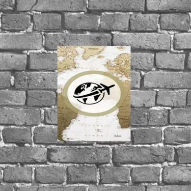 Imagem de Placa Decorativa Mapa Mundi Avião 18x27cm Brilhante