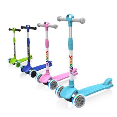 Imagem de Patinete para crianças de 3 a 8 anos, luz de LED com 3 rodas, 4 patinete dobrável de altura ajustável, atividades ao ar livre para crianças, meninos e meninas