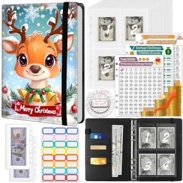 Imagem de Fichário de desafio de economia de dinheiro com 100 envelopes, couro de poliuretano, fichário de orçamento para economia de dinheiro A5 com envelopes de dinheiro e 3 rastreadores de orçamento