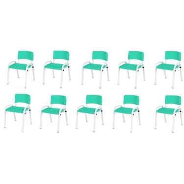Imagem de Kit 10 Cadeiras Infantil Iso, Escola, Base Branco-Verde Água - J A Gar