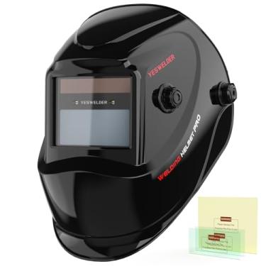 Imagem de YESWELDER Capacete de solda de escurecimento automático alimentado por energia solar, sombra larga 4/9-13 para capacete de solda TIG MIG ARC LYG-L500A