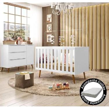 Imagem de Berço Infantil Mini Cama Encanto com Comoda Lunna e Colchão 70x130m - 