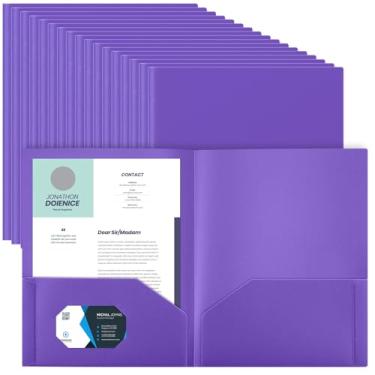 Imagem de Gueevin 100 pastas com dois bolsos pasta de plástico a granel com 2 bolsos papel tamanho carta carteira resistente durável capa para escritório em casa, escola, negócios, 29 x 24 cm (roxo)
