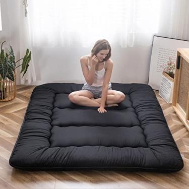 Imagem de MAXYOYO Colchão de chão japonês com 10 cm de espessura, colchão futon, tapete de tatame espesso, almofada de dormir, dobrável, tapete dobrável, dormitório para meninos e meninas, almofada para