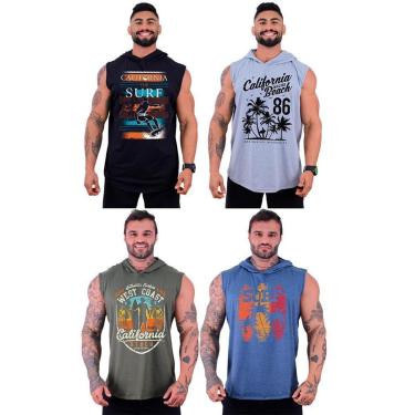 Imagem de Kit 4 Regatas Longline Machão Com Touca Masculina MXD Conceito Musculação Treino-Masculino