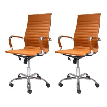 Imagem de Kit 2 Cadeiras De Escritório Presidente Relax Com Ajuste de Altura Charles Eames Eiffel Caramelo