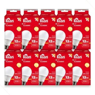 Imagem de Kit 10 Lâmpadas LED 12W Bivolt 6500K (Branco Frio) 1018 lm, Soquete E27 – Iluminação Residencial e Comercial
