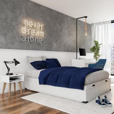 Imagem de Base para Cama Box Casal Madalynn com Baú (47x138x188) Branca - Mobly