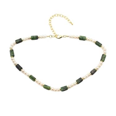 Imagem de ZANNAH Colares femininos com contas de pedras preciosas banhadas a ouro 19K, colar gargantilha moderna com estilo boho, presente feito à mão para mãe, filha, irmã, amigas e uso diário - Serenata verde