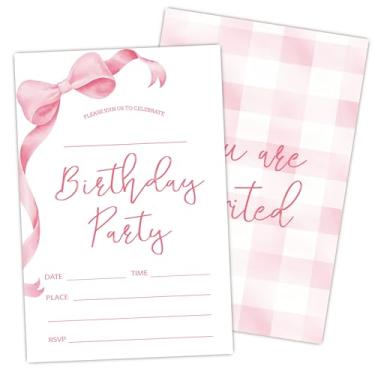Imagem de Convites de aniversário rosa, convite de festa de aniversário de laço rosa, preencha o convite com envelopes, 20 cartões com 20 envelopes, lembrancinha e decoração de festa de aniversário (10 x 15 cm