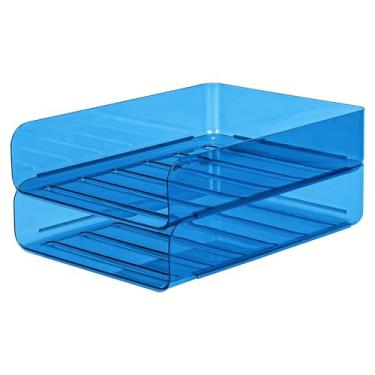 Imagem de CiWiVOKi Pacote com 2 bandejas de papel empilháveis, organizador de arquivos para mesa, organizador de escritório e armazenamento para acessórios de mesa, notas, livros, papel de arquivo, documentos,