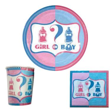 Imagem de KIT 40 Convidados Pratos Copos Guardanapo Papel Chá Revelação Menina Menino Festa - UDlandia