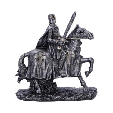 Imagem de Nemesis Now Escultura de estatueta Knight Ready for Battle, acabamento prateado metálico, decoração de arte medieval, cavaleiro a cavalo com espada e rédeas - para servir