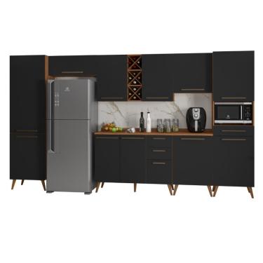 Imagem de Armário De Cozinha Completa Com Adega 11 Portas 4 Gavetas Favorita Preto/nature Preto Naturale