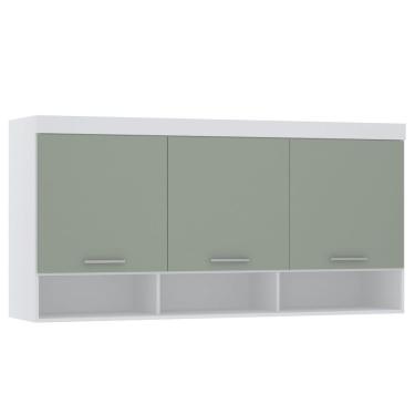 Imagem de Armário Aéreo Maleiro Modulado 165cm 3 Portas Alpes Luciane Móveis Branco Pf Com Verde Pf