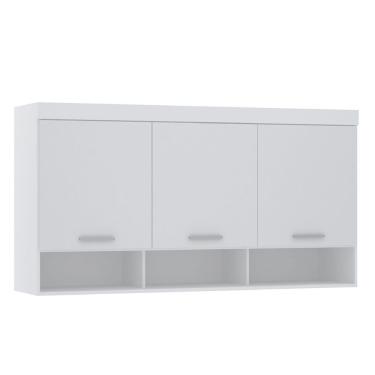 Imagem de Armário Aéreo Maleiro Modulado 165cm 3 Portas Alpes Luciane Móveis Branco Pf Com Branco Pf