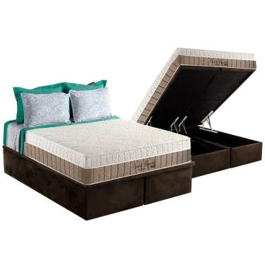 Imagem de Cama Box Baú King Kit Colchão Magnético Ortopédico Euro Pillow Suede Marrom 193x203 Anjos