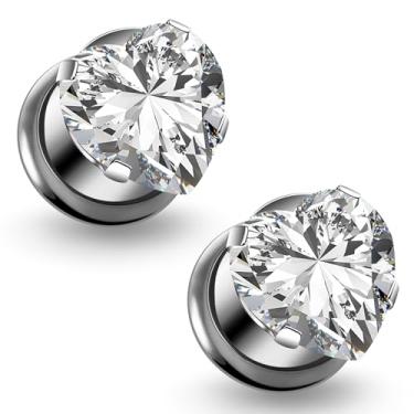 Imagem de Ruifan Calibres para orelhas ASTM F136 titânio coração transparente CZ único alargador parafuso túnel calibres brincos expansor orelha kit alargador alargador plugues piercing para mulheres homens 10G