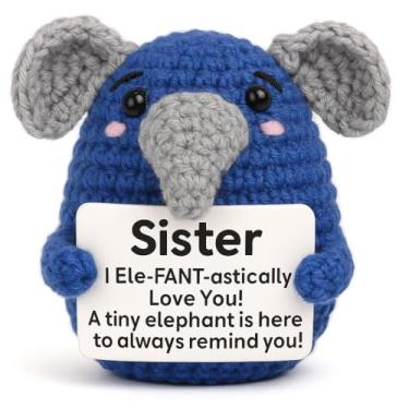 Imagem de MXJSFXF Mini Funny Crochet Elephant Gift for Sister – Cute Handmade Inspirational Present for Birthday, Graduation, or Just Because – Funny and Sweet Desk Decor from Sibling or Friend