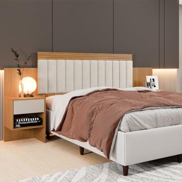 Imagem de Cabeceira Estofada Extensível com 2 Mesas de Cabeceira Linho Master Benetil - Cinamomo/...