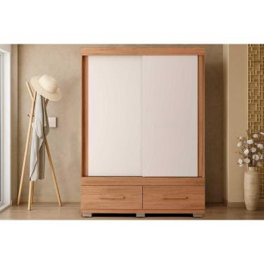 Imagem de Guarda Roupa Solteiro 2 Portas de Correr e 2 Gavetas Sereno Freijo/Off White - Caemmun