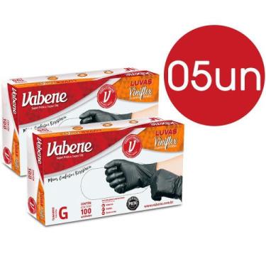Imagem de Luva Descartável Vinilflex Preta Vabene 05 caixas Tamanho G, Preta, G