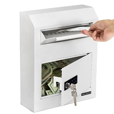 Imagem de Volcora SAFEKey Drop Box com cadeado, cofre de depósito de queda, teclado digital, seguro para dinheiro, caixa de correio de montagem na parede, fechadura programável eletrônica com chave para uso