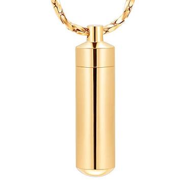 Imagem de Imrsanl Joias de cremação para cinzas, pingente de urna, colar, cilindro com frasco de vidro, lembrança de cinzas, joia memorial, Metal