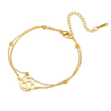 Imagem de EUEAVAN Pulseira de futebol estilosa, com tema de futebol esportivo, pingentes de aço inoxidável, presentes personalizados para homens, lembrancinhas de festa, adjustable, Aço inoxidável, Sem Pedra