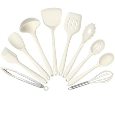 Imagem de Conjunto de 10 utensílios de cozinha para cozinhar, conjunto de utensílios de cozinha de silicone Leonyo 230 °C, resistente ao calor, com espátula, colher de servir, batedor para panelas antiaderentes