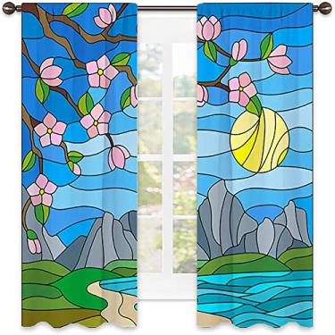 Imagem de Cortinas blackout abstratas com bolso para varão, imagem geométrica colorida fractal, tecido impermeável, para sala de estar ou quarto, L 152 x C 163 polegadas