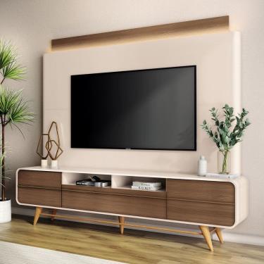 Imagem de Estante Painel de TV 85 Pol 220cm Nobre Castanho/Off White - HB Móveis