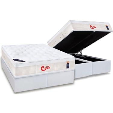 Imagem de Cama Box Baú King: Colchão Molas Pocket Ensacadas Castor Gold Star Vitagel + Base CRC Courano White(193x203)