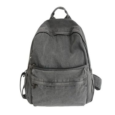 Imagem de TYHOTULY Mochila jeans de viagem leve vintage mochila Y2K mochila multiuso ajustável bolsas de ombro para mulheres e homens, Cinza, Clássico