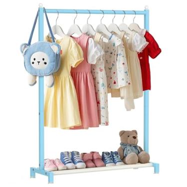 Imagem de Livilord Suporte de roupas infantis com prateleira de armazenamento inferior, suporte de roupas de metal para armazenamento de roupas infantis, suporte independente para roupas de dança para pendurar