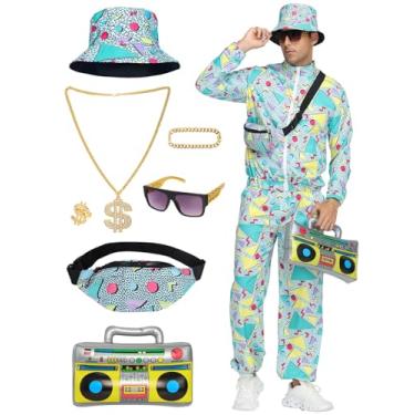 Imagem de FEELJAM Conjuntos de roupas masculinas dos anos 80 e 90, roupas esportivas masculinas dos anos 80, 9 peças, Verde, G