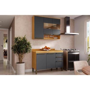 Imagem de Cozinha Completa Nápoli Prime 2 Peças (1 Armário + 1 Balcão) C2p04 Amendoa-chumbo - Ronipa