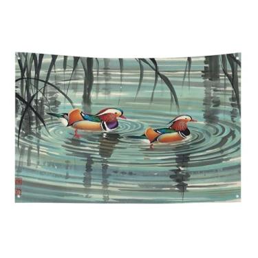 Imagem de Bandeira com quatro furos bandeiras para todos os climas estilo chinês patos mandarim bandeira decorativa bandeiras de poliéster adequadas para uso interno e externo 89 x 159 centímetros