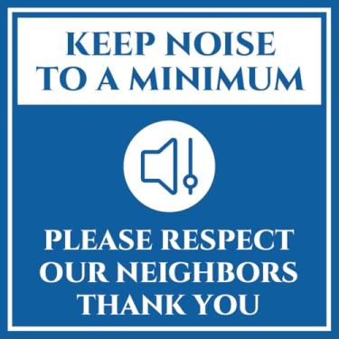 Imagem de Signs ByLITA Square Keep Noise To A Minimum Please Respect Our Neighbors Thank You Door or Wall Sign | Sinalização doméstica e pública (azul) - Grande
