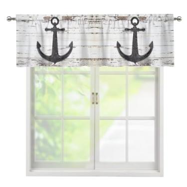 Imagem de Cortina de sanefa para janela, vintage, marinho, verão, casual, prancha de madeira, veleiro, âncora, bolso europeu, painel de cozinha, cortinas de tratamento de janelas para banheiro, quarto, 147 x 45