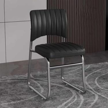 Imagem de Cadeira De Escritório Sem Braços Acolchoada Com Pu O Rodas, Cadeira De Casa Com Assento Largo De Encosto Médio, Cadeiras De Tarefa De Computador, Cadeiras Moder Vaity, Cadeira De, Black, A