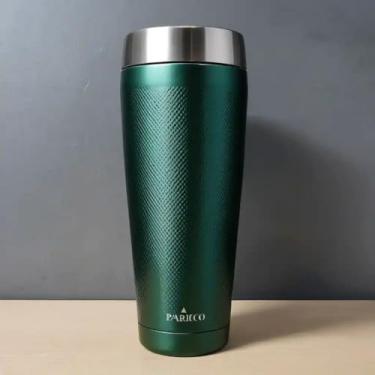 Imagem de Copo Térmico Parede Dupla em Aço Inox Verde 500ml com Alça Ergonômica - Estilo Texturizado