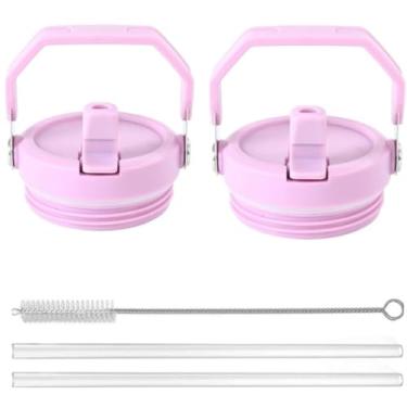 Imagem de Pacote com 2 tampas de copo de substituição para garrafa de água Stanley 2.0 680 g (apenas) tampa de canudo flip com 2 peças de canudos reutilizáveis, escova de limpeza (rosa)