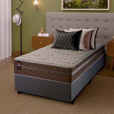 Imagem de Conjunto Cama Box Cinza c/ Molas Ensacadas Georgia Bege Solteiro 96x203x60