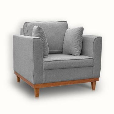 Imagem de Poltrona Base de Madeira Linho Premium Moderno Minimalista Confortável