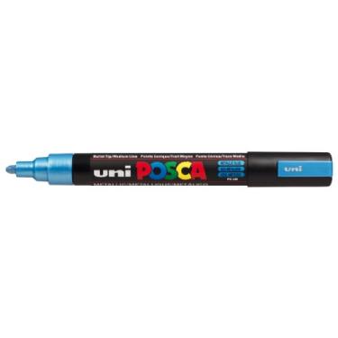 Imagem de POSCA Caneta de vidro Uni Marker PC-5M ponta fina 2,5 mm azul metálico