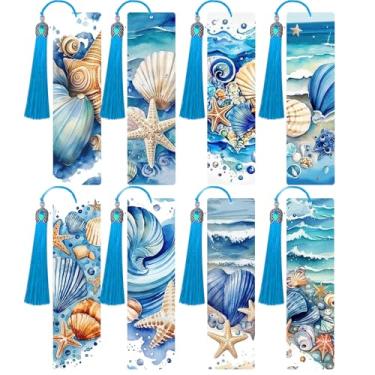 Imagem de HTTDMY 8 peças de marcadores artísticos de pintura de diamante, lindos marcadores de livro, kits de artesanato presentes com borlas para mulheres adultas amantes de livros (oceano)