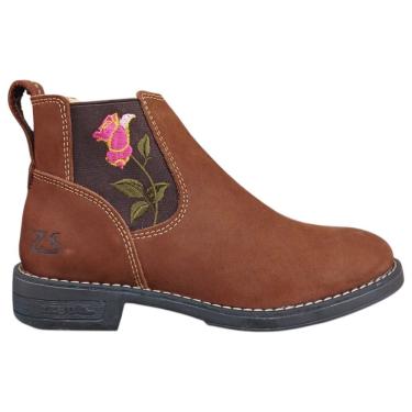 Imagem de Botina Feminina Flor Bordada Zebu 63120 - Marrom