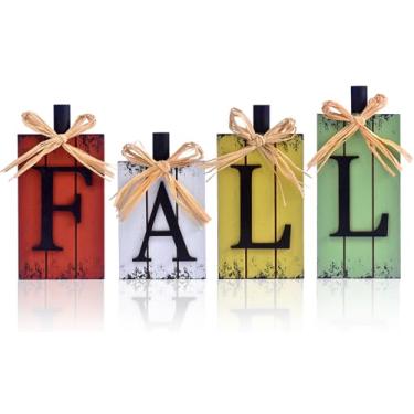 Imagem de 4 peças de decorações de outono, bloco de abóbora de madeira, decoração de outono, bandeja em camadas, decoração 3D, sinais, outono, mesa rústica, centros de mesa para cozinha, casa, escritório