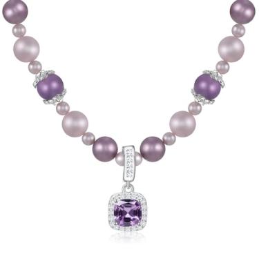 Imagem de Colar de pérolas roxas para mulheres, pingente de cristal de ametista, joias de pérolas, presentes de aniversário de aniversário, N/M, Pérola, Pérola